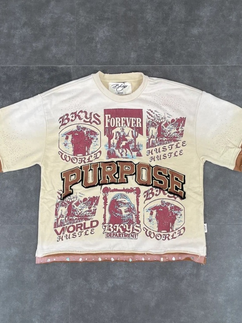 BkYS Purpose Graphic Kids Tee - Cream with Rust Accents